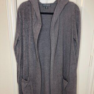 BAREFOOT DREAMS Tan/Gray Long Hoodie Cardigan, Size L/XL